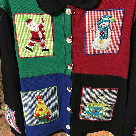 Onque Casuals | Vintage Christmas Sweater Patchwork Granny Squares Cardigan | XL - Picture 2 of 6
